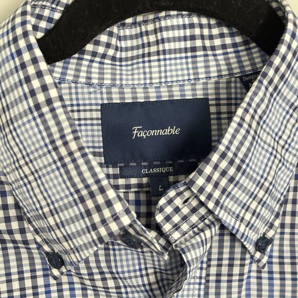 Faconnable Men’s Blue Plaid Long Sleeve Business Button Down Dress Shirt Size L - Picture 3 of 5